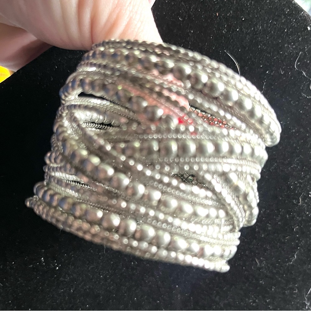 Silver Beaded Cuff Bracelet